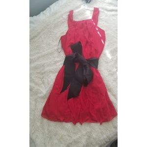 Red ruffled Vera Wang bridesmaid dress